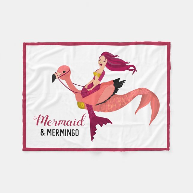 Couverture Polaire Mignonne sirène violet et fille Flamant rose Meill (Devant (Horizontal))