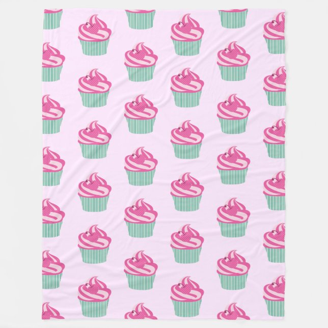 Couverture Polaire Mignons Cupcakes Roses Motif Rose Pastel (Devant)