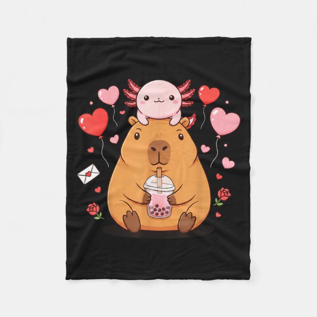 Couverture Polaire Mignons Garçons Filles Axolotl Capybara Bubble Tea (Devant)