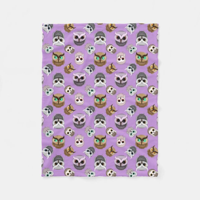 Couverture Polaire Mignons hiboux sur fond violet (Devant)