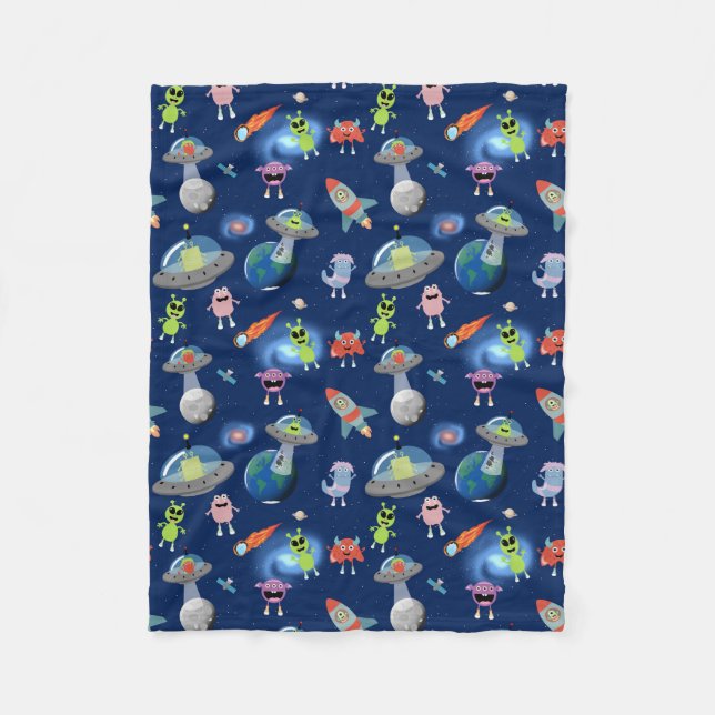 Couverture Polaire Mignons monstres aliens modernes motif espace enfa (Devant)