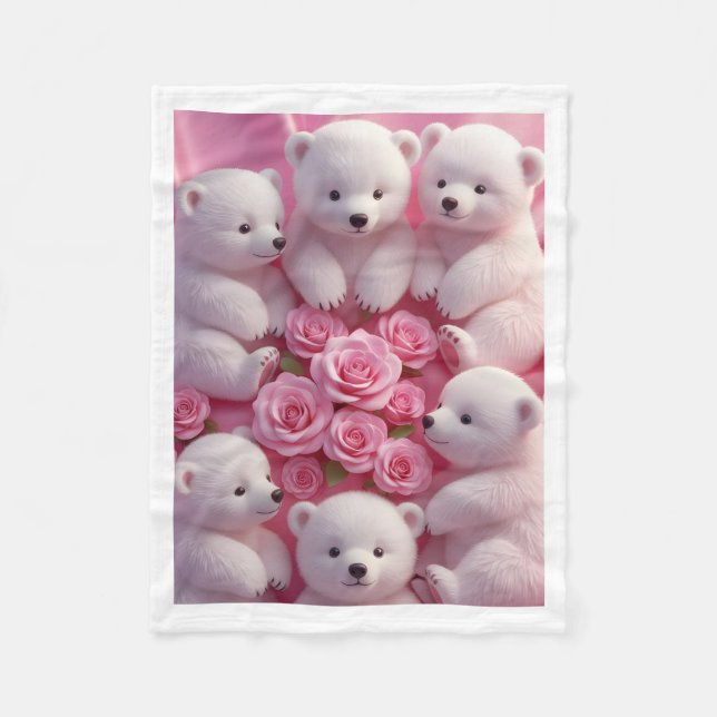 Couverture Polaire Mignons oursons polaires blancs et roses roses béb (Devant)