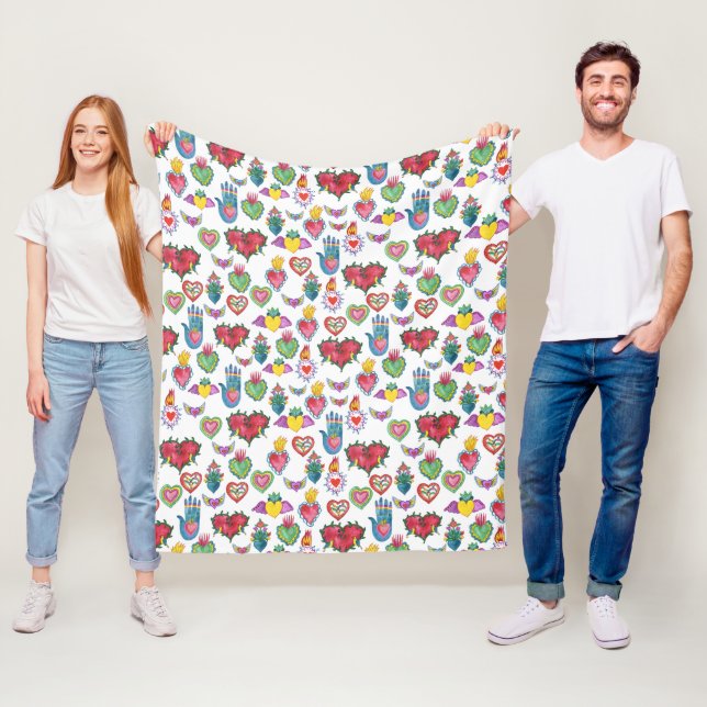 Couverture Polaire Milagros Flaming Hearts Aquarelle Valentine Love (En situation)