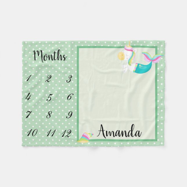 Couverture Polaire Milestone Green Mermaid Unicorn Polka Dot Keepsaké (Devant (Horizontal))