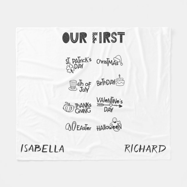 Couverture Polaire Milestone jumeaux mon premier Holiday moderne bébé (Devant (Horizontal))