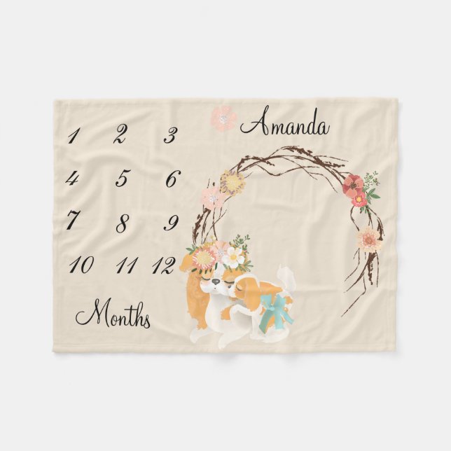 Couverture Polaire Milestone Pink Mama Chien Chien Chiot Gardien Baby (Devant (Horizontal))