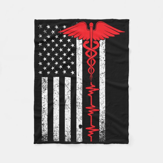 Couverture Polaire Mince Red Line Usa Drapeau Infirmière (Devant)