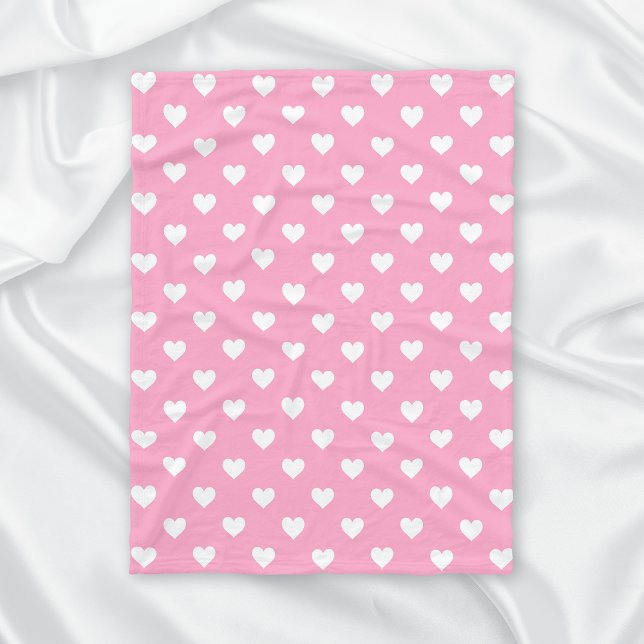Couverture Polaire Mini Coeurs blancs sur rose (Créateur téléchargé)