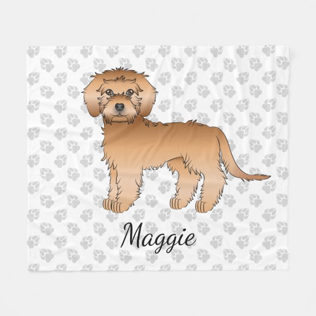 Couverture Polaire Mini Goldendoodle Abricot Dessin Animé Chien & Nom (Devant (Horizontal))