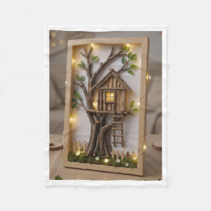 Couverture Polaire Miniature Maison en Bois encadrée Art Plaid en Lai
