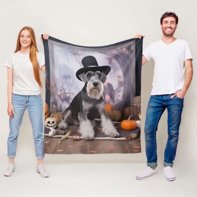 Couverture Polaire Miniature Schnauzer Citrouilles Halloween Épouvant (En situation)