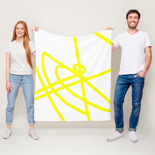 Couverture Polaire Minimalisme Abstrait Lignes jaunes Blanche (En situation)