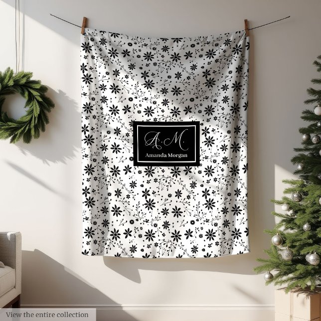 Couverture Polaire Minimalist Floral Blanket Monogram Grey Hues Style (Minimalist Floral Blanket Monogram Grey Hues Style)