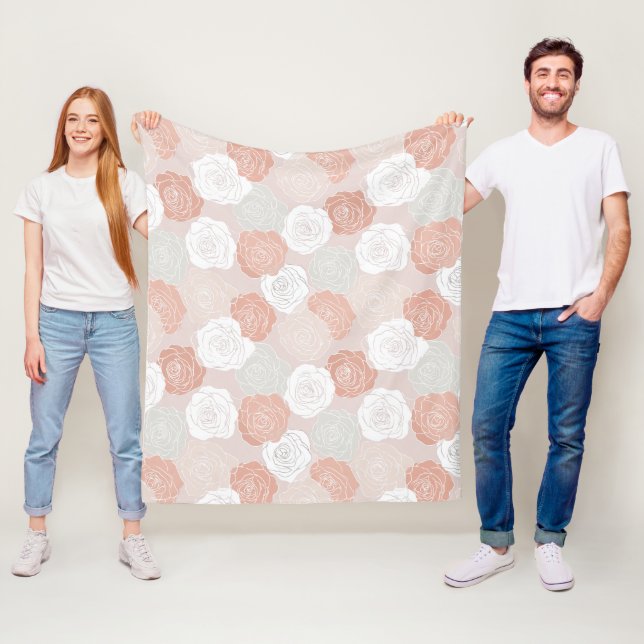 Couverture Polaire Minimalist Pastel Rose White Floral Pattern (En situation)