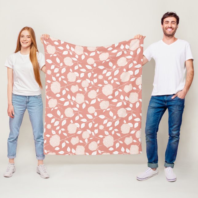 Couverture Polaire Minimalist Pastel Rose White Floral Pattern (En situation)