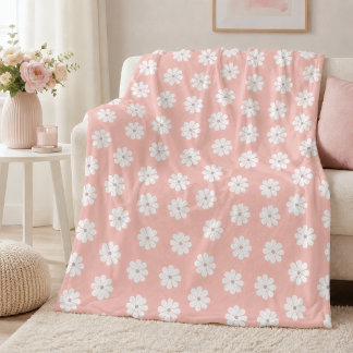 Couverture Polaire Minimaliste Années Soixante-Dix Rose Pâle Fleur de