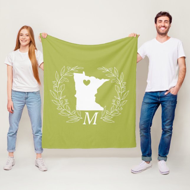 Couverture Polaire Minnesota State map wreath feuille monogramme (En situation)