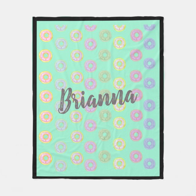 Couverture Polaire Mint Green Donut Nom personnalisé Medium Fleece Bl (Devant)