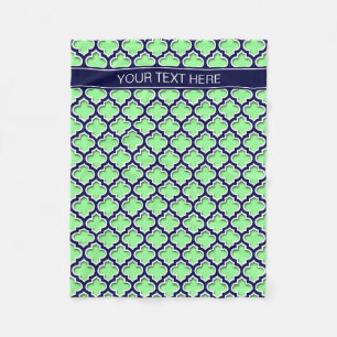 Couverture Polaire Mint Green, Navy Moroccan #5DS Navy Name Monogram