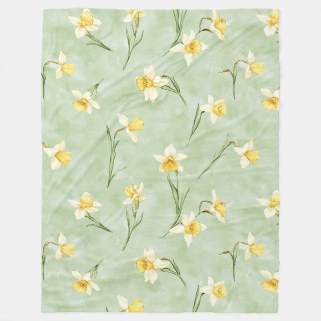 Couverture Polaire Mint Green Yellow Daffodil Flowers (Devant)
