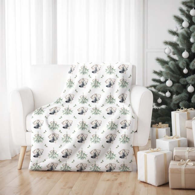 Couverture Polaire Mistletoe Silver Bells Noël (Mistletoe Silver Bells Christmas Holiday Blanket)