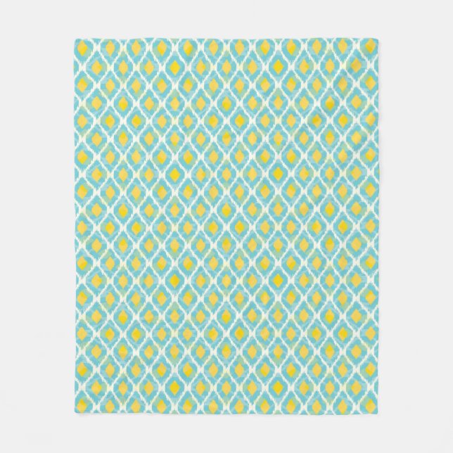 Couverture Polaire Mode jaune bleue d'ikat tribal moderne (Devant)