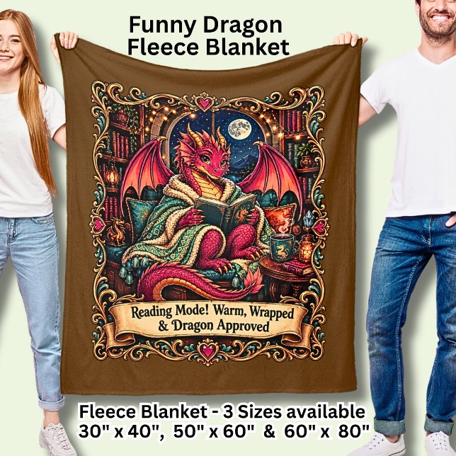 Couverture Polaire Mode Lecture !  Drôle de Dragon Rouge  (Créateur téléchargé)