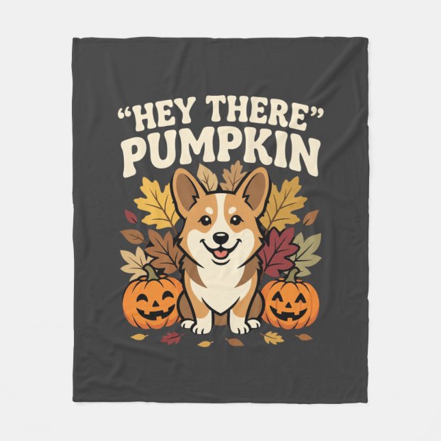 Couverture Polaire Modèle de Corgi Halloween Hey There Pumpkin (Devant)
