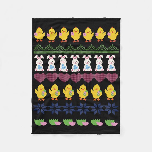 Couverture Polaire Modèle de crochet de Pâques Poule Lapin Œuf  (Devant)