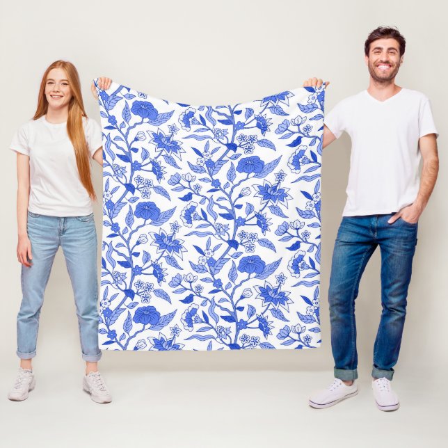 Couverture Polaire Modèle Floral bleu Vintage inspiré (En situation)