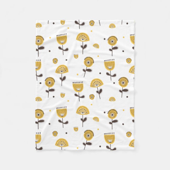 Couverture Polaire Modèle Floral Jaune Moderne Du Milieu Du Siècle (Devant)