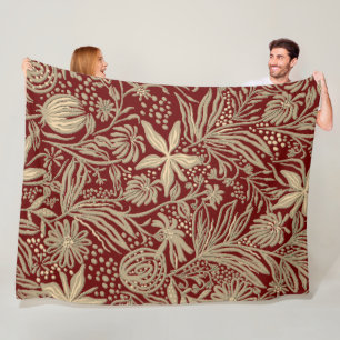 Couverture Polaire Modèle floral laqué or sur rouge profond
