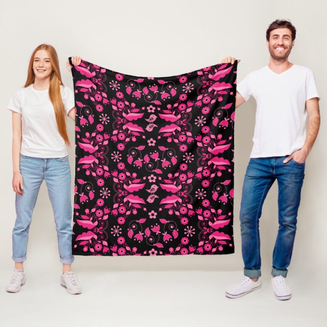Couverture Polaire Modèle floral rose moderne scandinave (En situation)