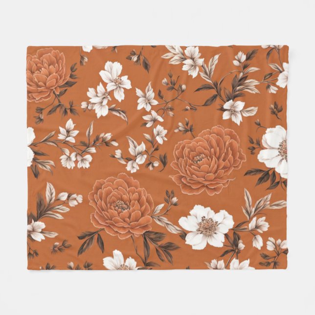 Couverture Polaire Modèle Floral Terracotta (Devant (Horizontal))