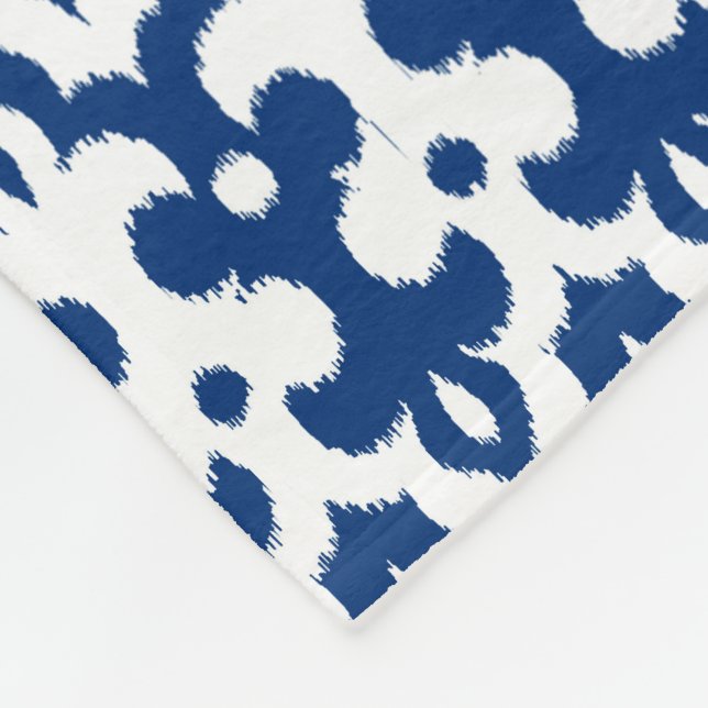 Couverture Polaire Modèle marocain Ikat Damask, Cobalt bleu & blanc (Coin)
