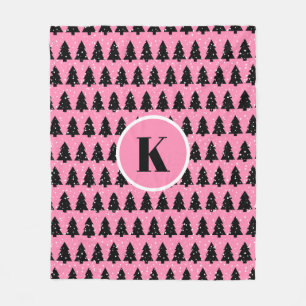 Couverture Polaire Modem Pink & Black Christmas Tree Fleece Blanche
