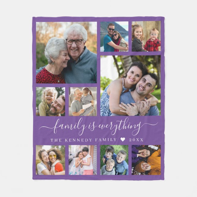 Couverture Polaire Modern 10 Photo Collage Family Name Quote  Purple (Devant)