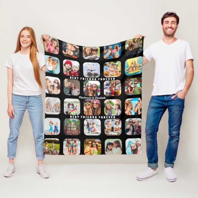 Couverture Polaire Modern Best Friends Photo Collage Black MEDIUM (En situation)
