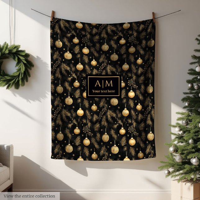 Couverture Polaire Modern black & gold watercolor custom name blanket (Modern black & gold watercolor custom name blanket)