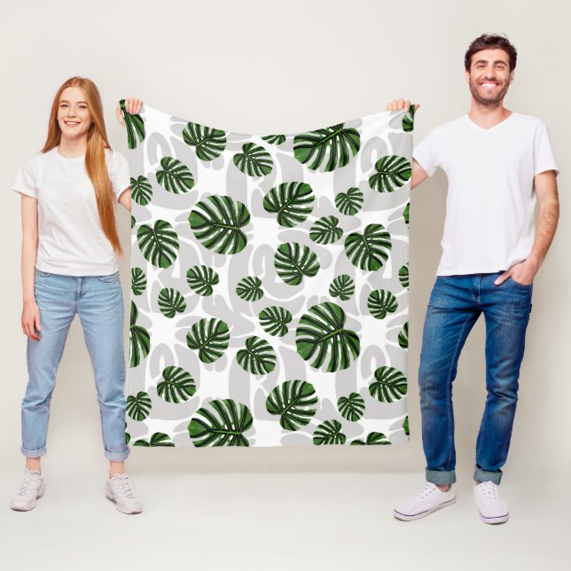 Couverture Polaire Modern Boho Botanical Leaves Pattern (En situation)