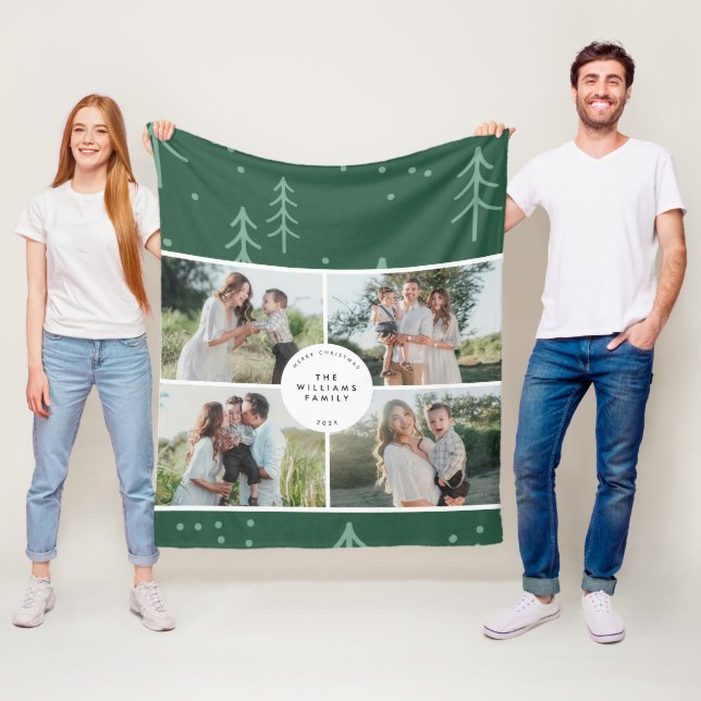 Couverture Polaire Modern Green Tree Family Photo Holiday (En situation)