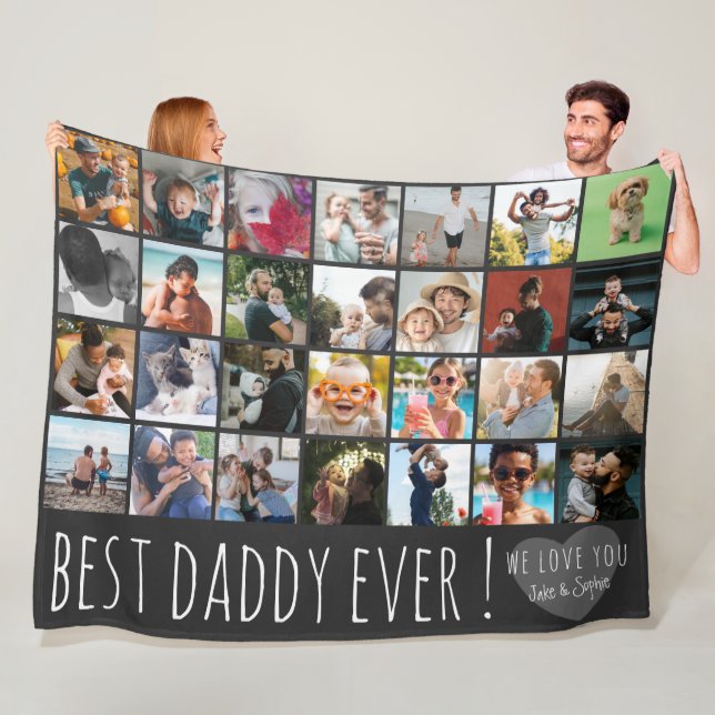 Couverture Polaire Modern Grey 28 Photo Collage Best Dad Ever (En situation)