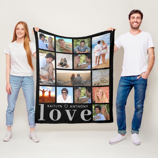 Couverture Polaire Modern LOVE 14 Photo Collage Couleur personnalisée (En situation)