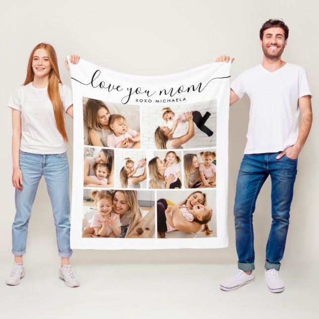 Couverture Polaire Modern Love You Maman/Maman/Maman 8-Photo Collage  (En situation)