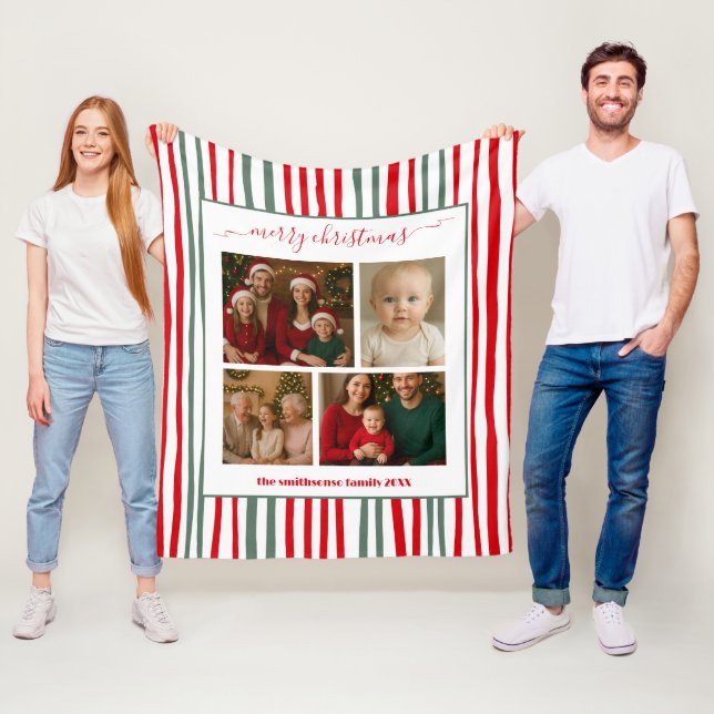 Couverture Polaire Modern Minimal Stripe family Photo red Christmas (En situation)