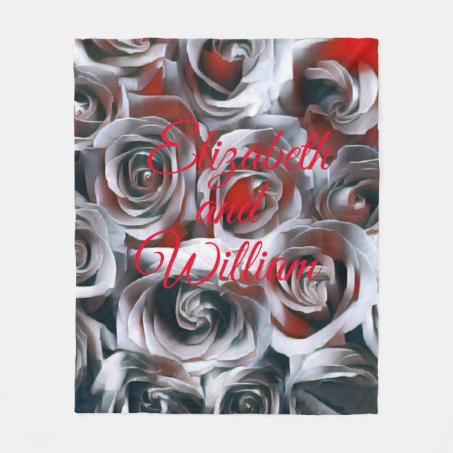 Couverture Polaire Modern Painting Black White Silver and Red Roses (Devant)