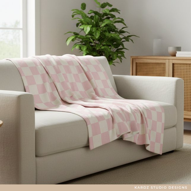 Couverture Polaire Modern Pastel Pink  Checks Pattern Fleece Blanket (Créateur téléchargé)