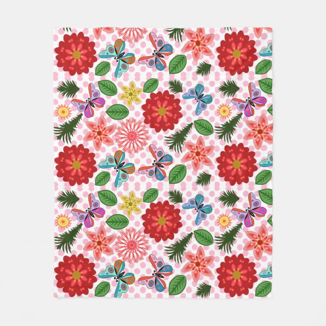 Couverture Polaire Modern Spring Garden Butterfly Floral  (Devant)