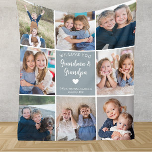 Couverture Polaire Modern We Love You Grand-parents Photo Collage Ble