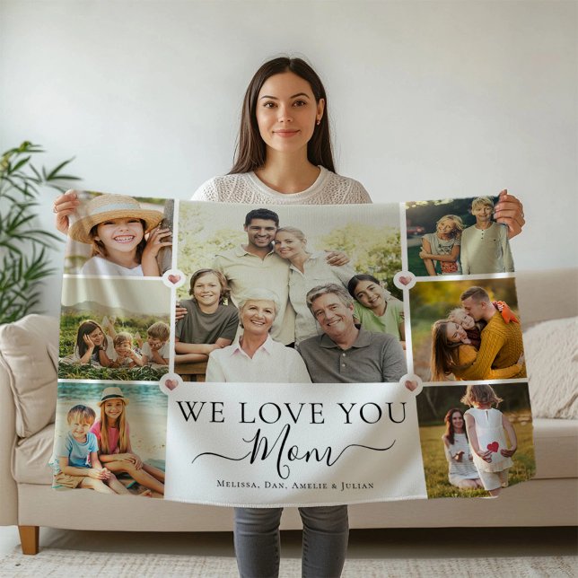 Couverture Polaire Modern We Love You Mom Family Photo Collage (Créateur téléchargé)